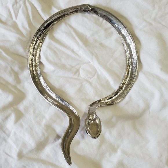 Silver Snake Necklace Hinge Neck Collar - Picture 3 of 5